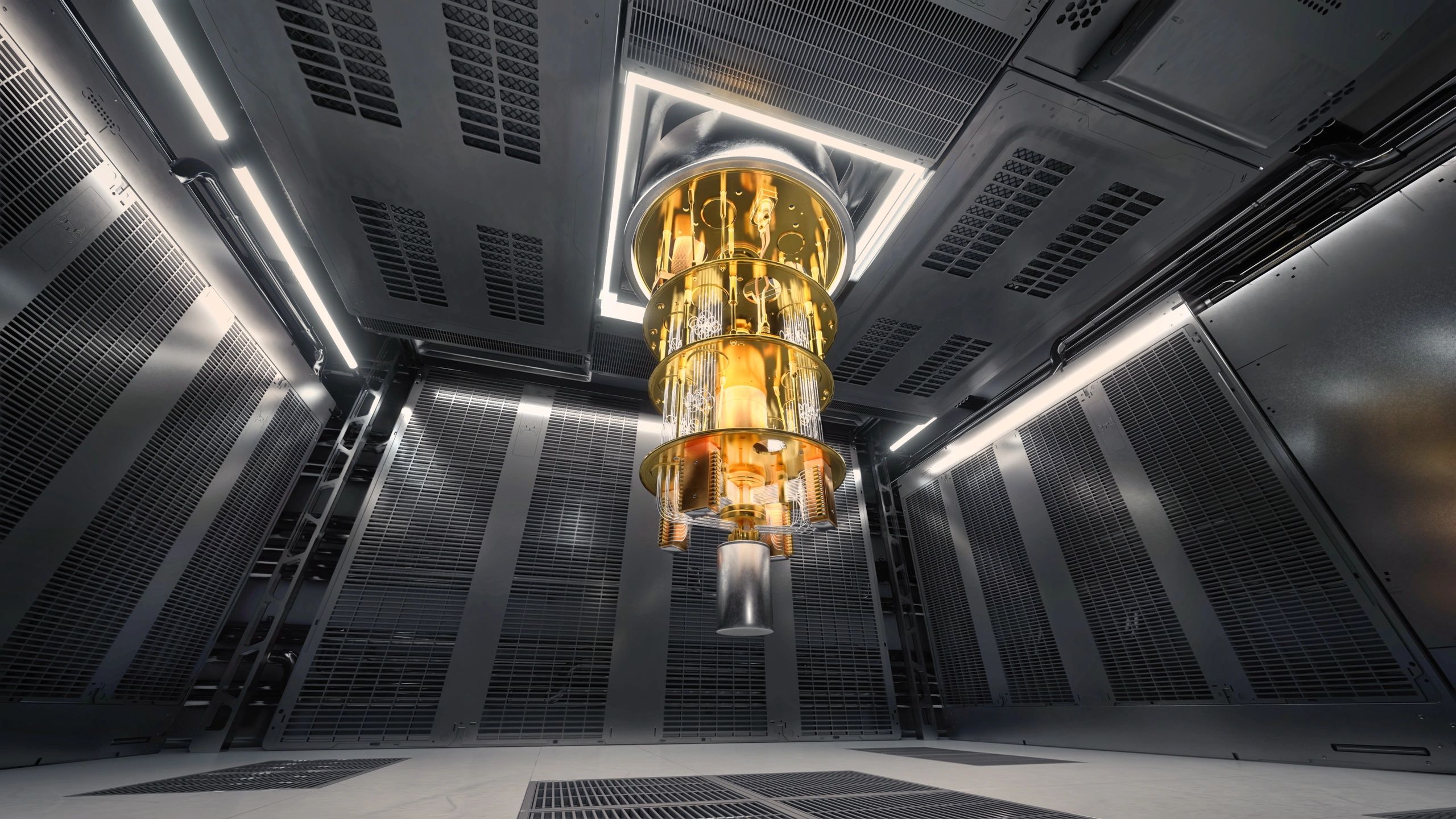 Dark technology lab environment with illuminated systems